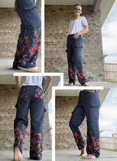 Back view of women's cargo pants with back pockets sewing pattern