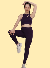 Front view of the 'Layla' activewear coord set, highlighting the cutout sports bra and high-waisted leggings. Ideal for fitness and athleisure wear.