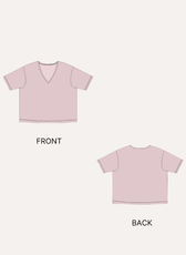 Pattern illustrations for V-neck short sleeves T-shirt PDF, with size guide and sewing instructions