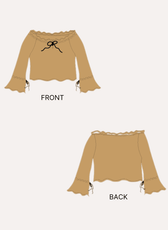 Illustration of pattern details for a peasant blouse with frilled neckline, long sleeves, and flared cuffs