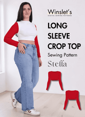Long sleeve crop top sewing pattern with red and white design