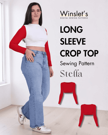 Long sleeve crop top sewing pattern with red and white design