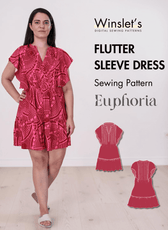 Pink Flutter Sleeve Dress with V-Neck and Tiered Skirt