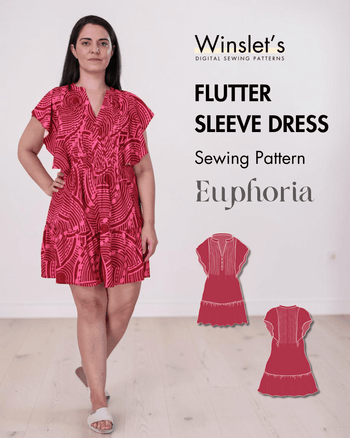 Pink Flutter Sleeve Dress with V-Neck and Tiered Skirt