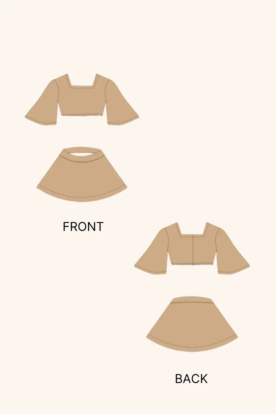 70's Pop Doll Outfit – Crop Top & Flared Skirt Set Sewing Pattern 'Cindy'