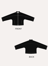 Black windbreaker jacket front and back sewing pattern illustrations for Naomi windbreaker