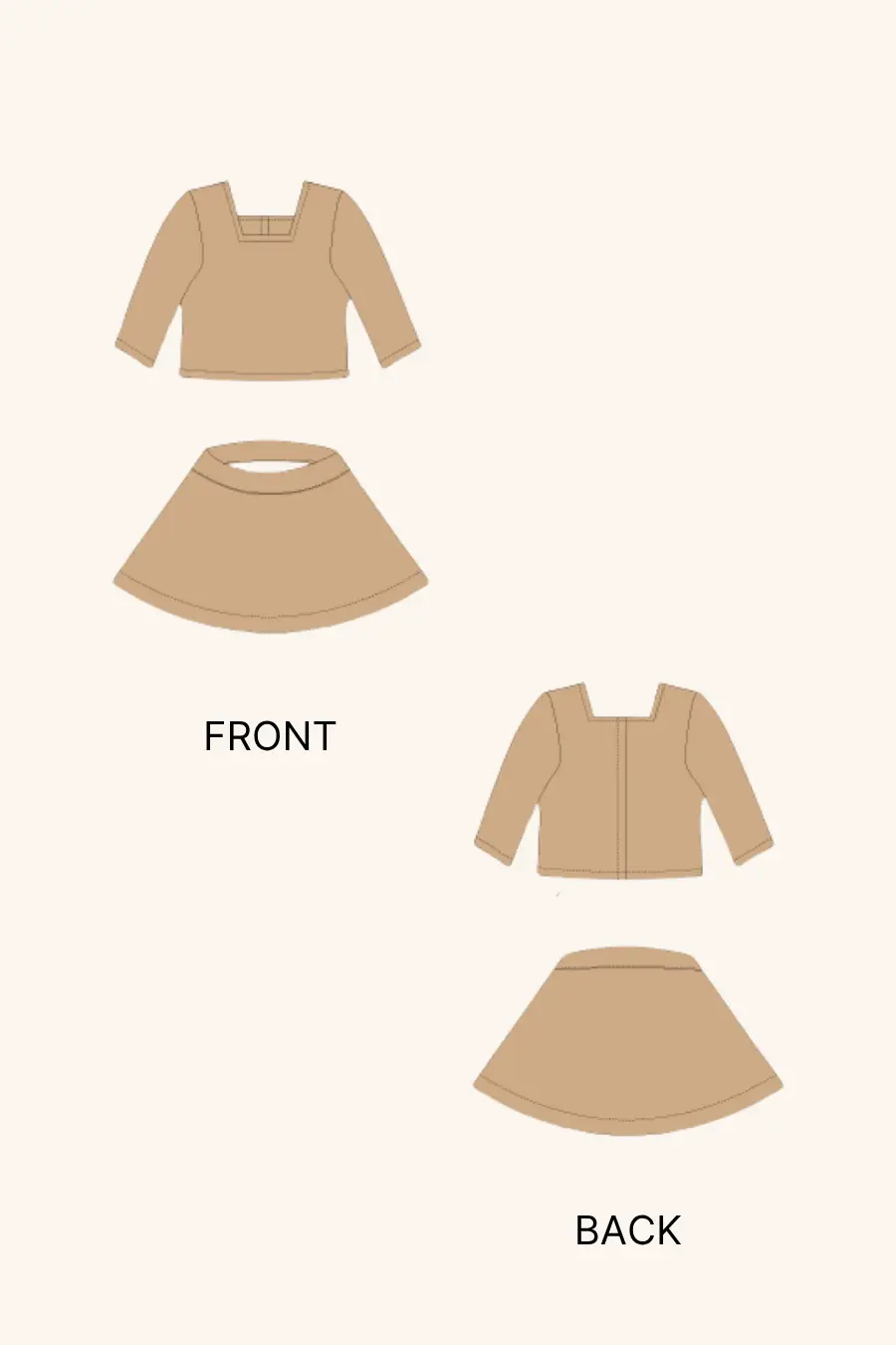 Vintage Doll Outfit – Top & Flared Skirt Set Sewing Pattern 'Crissy'