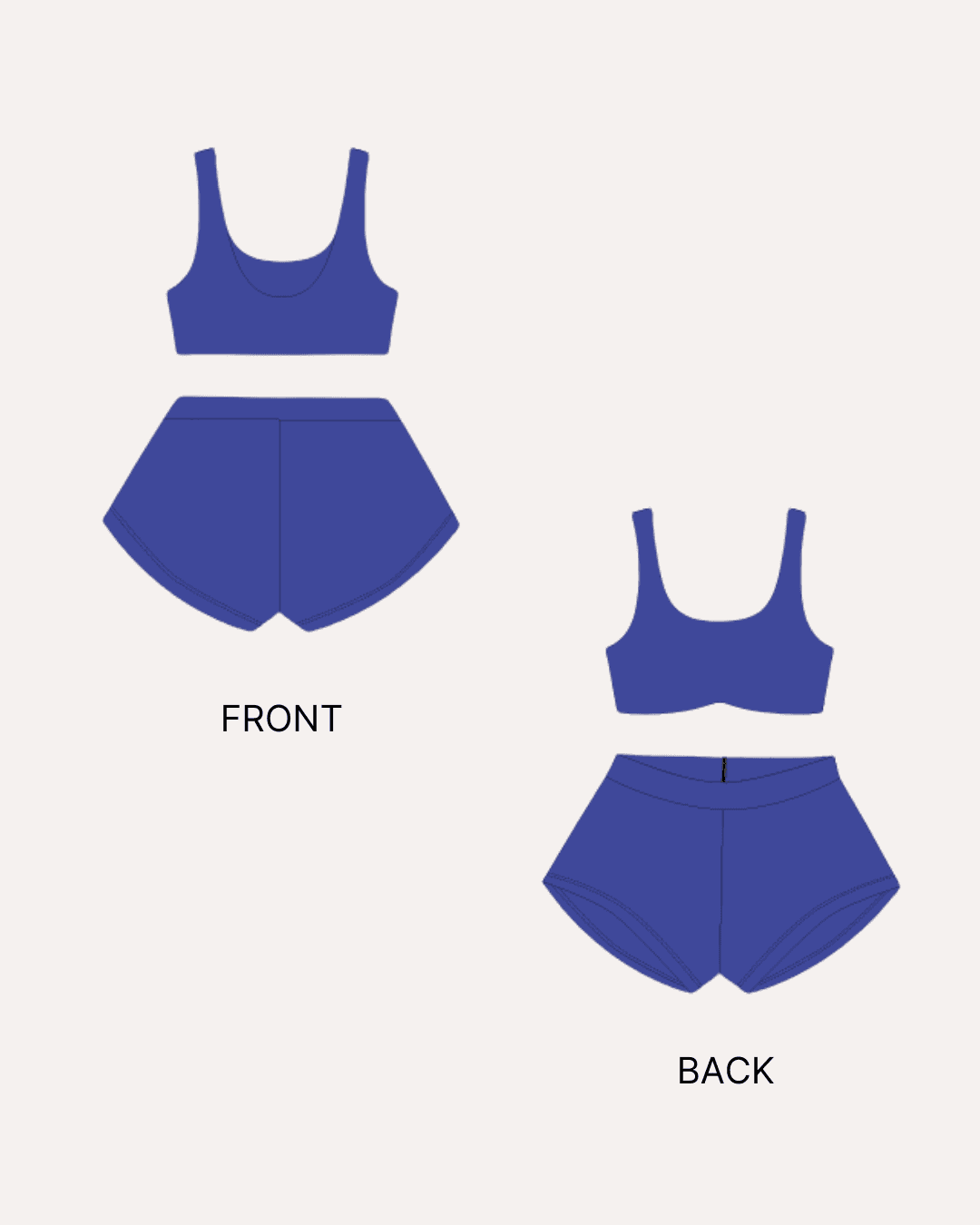 Sewing pattern with front and back design for swimwear