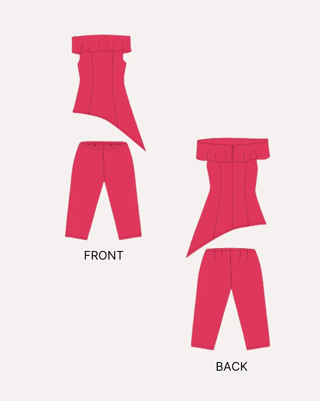 Off-shoulder Top and Straight Leg Pants Co-ord Set Sewing Pattern 'Anya'