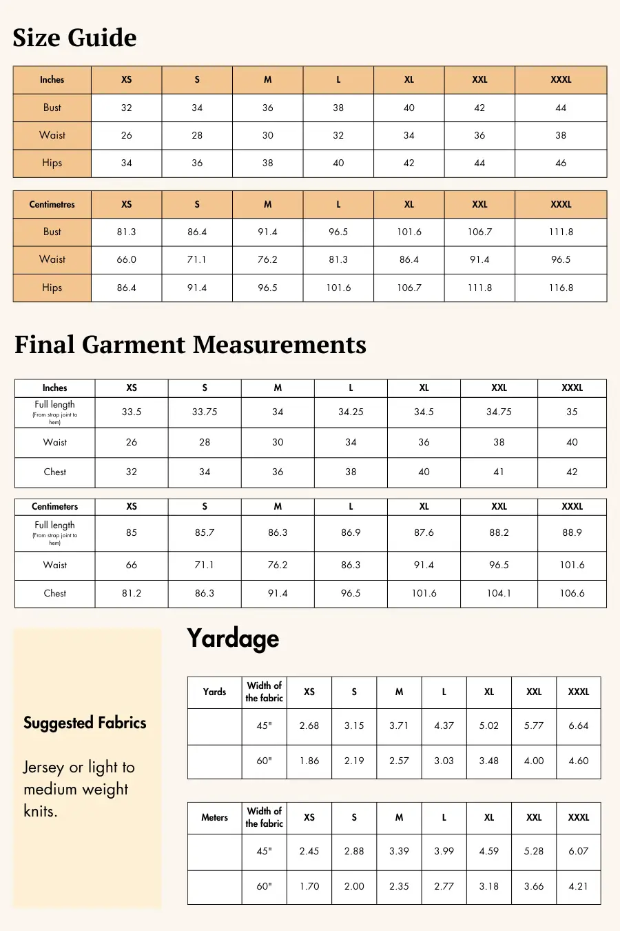 Size and Fabric guide of midi dress sewing pattern from winslet's patterns