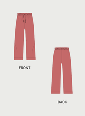 Front and back technical flat sketches of Men's Lounge Pajama Pants Sewing Pattern 'Dan' with drawstring waist and relaxed fit.