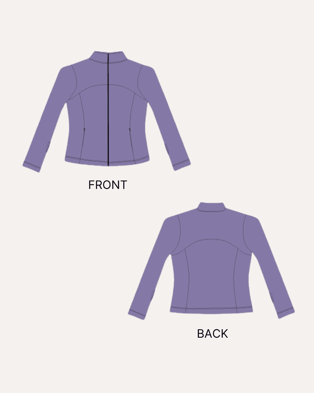 Size guide and fabric yardage chart for women's sports jacket sewing pattern