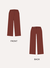 Illustration of front and back view of wide leg pants sewing pattern