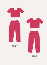 Illustration of women's matching crop top and full-length pants from sewing pattern 'Mary'
