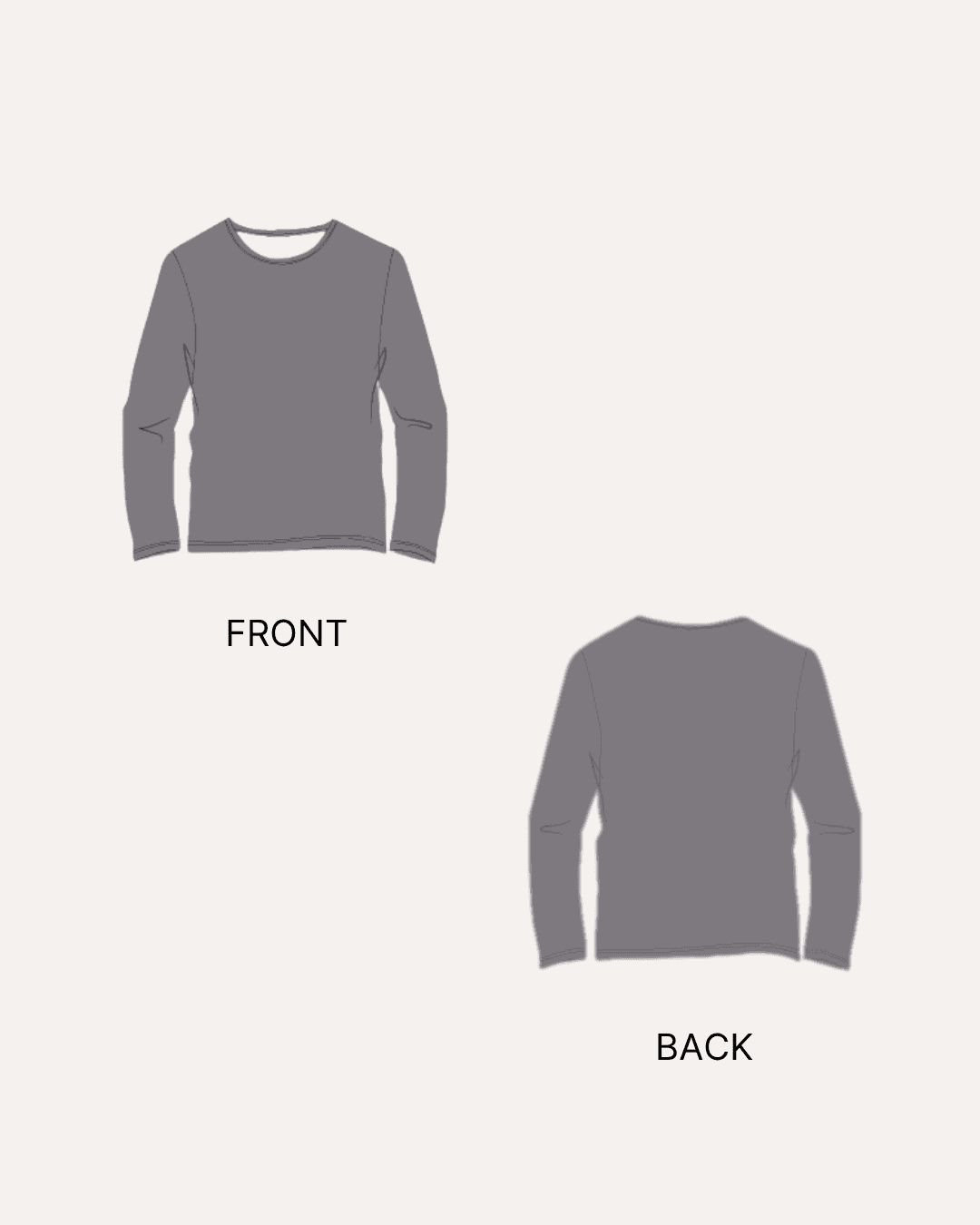 Front and back view of gray long sleeve T-shirt sewing pattern