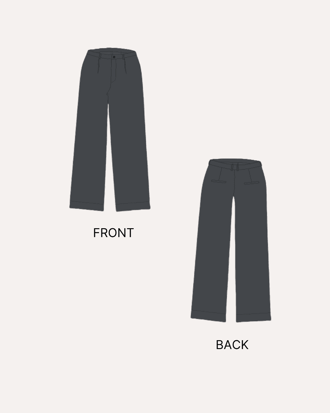 Men's trousers sewing pattern front and back views illustrations