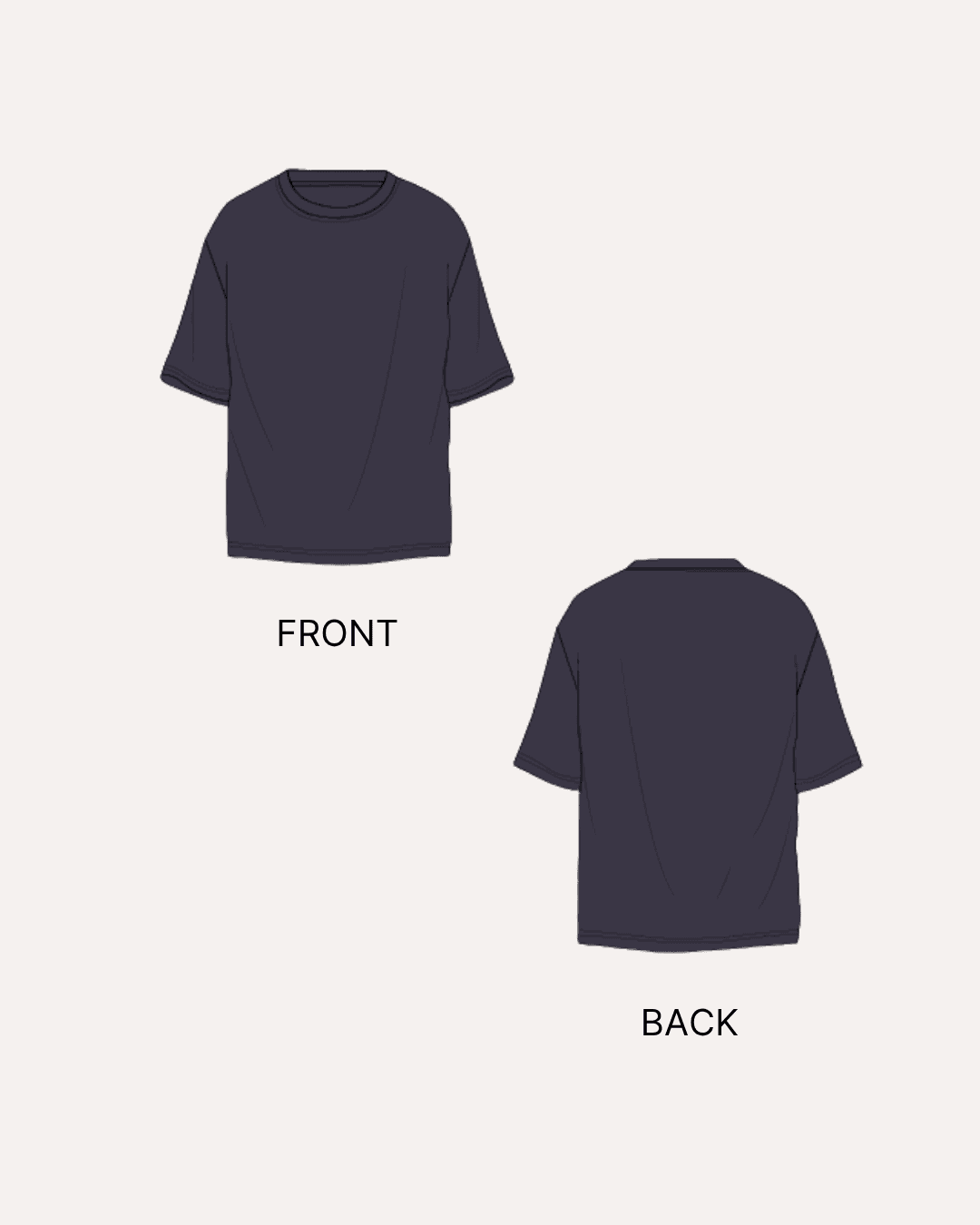 Front and back illustrations for oversized t-shirt sewing pattern