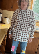 Men's casual floral print shirt sewing pattern with long sleeves and relaxed fit