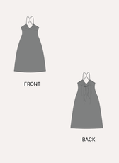 Pattern Highlights sewing pattern for halter maxi dress with front and back views