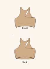 Illustration of Layla sports bra sewing pattern showing front and back views. Features a stylish cutout neckline and racerback design for a modern look.