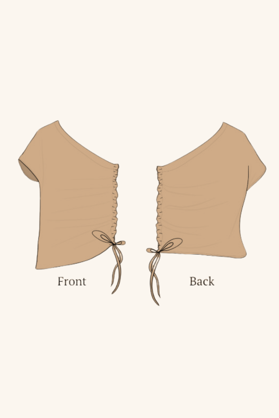 2D sketch of one shoulder kimono top sewing pattern from winslet's patterns