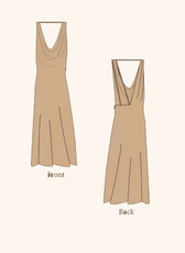 2d sketch of the backless cowl neck gown pattern from winslet's