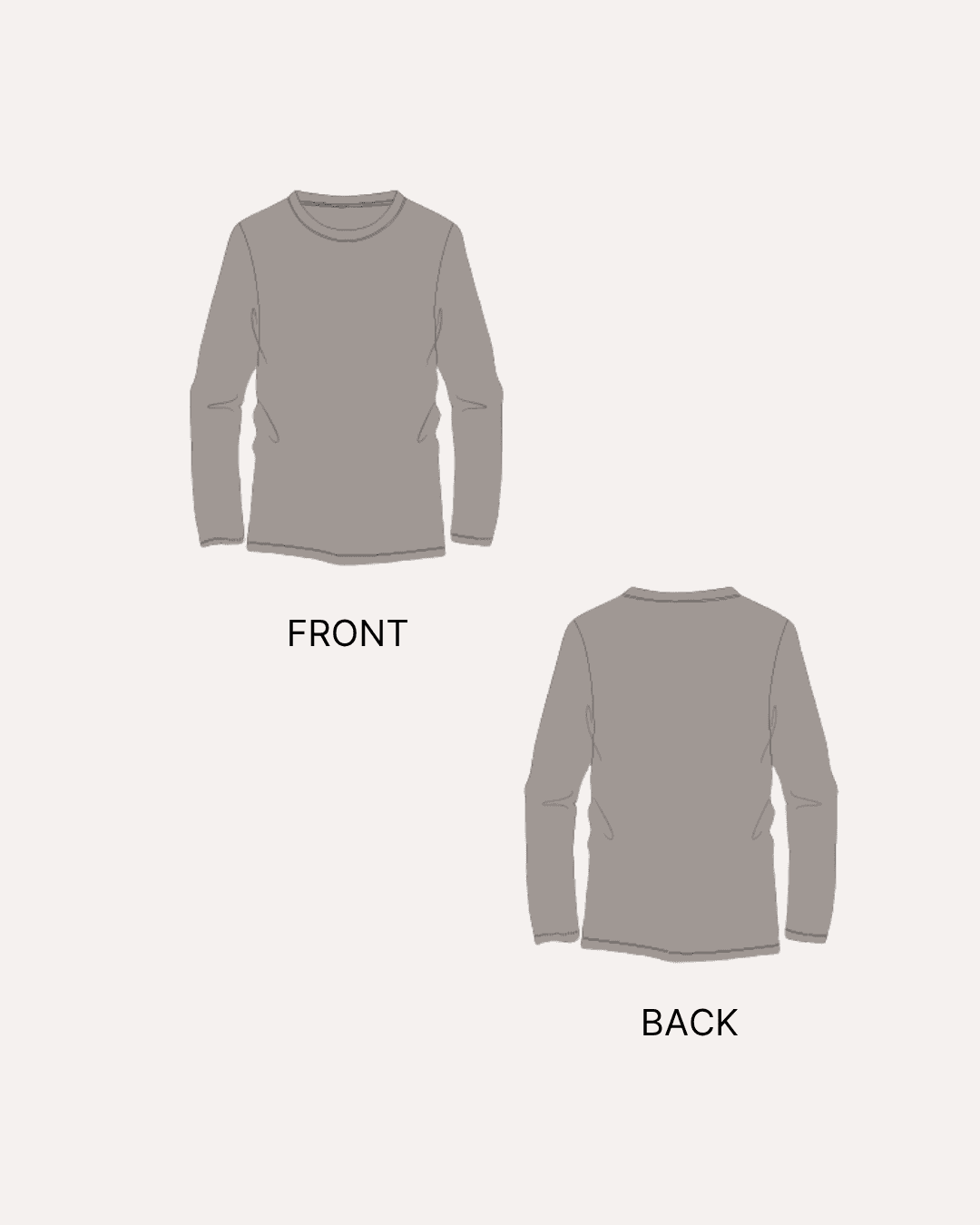 Front and back view of gray long sleeve T-shirt sewing pattern