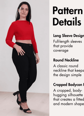 Pattern details for long sleeve crop top with front and back views
