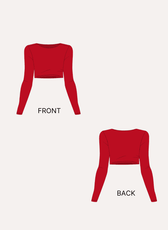 Pattern illustration for long sleeve crop top with front and back views
