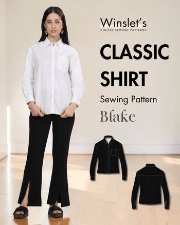White women's classic shirt with structured collar, front button placket, back yoke with pleat, and buttoned cuffs