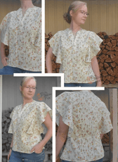 Close-up of floral patterned Flutter Sleeve Dress with Button Placket