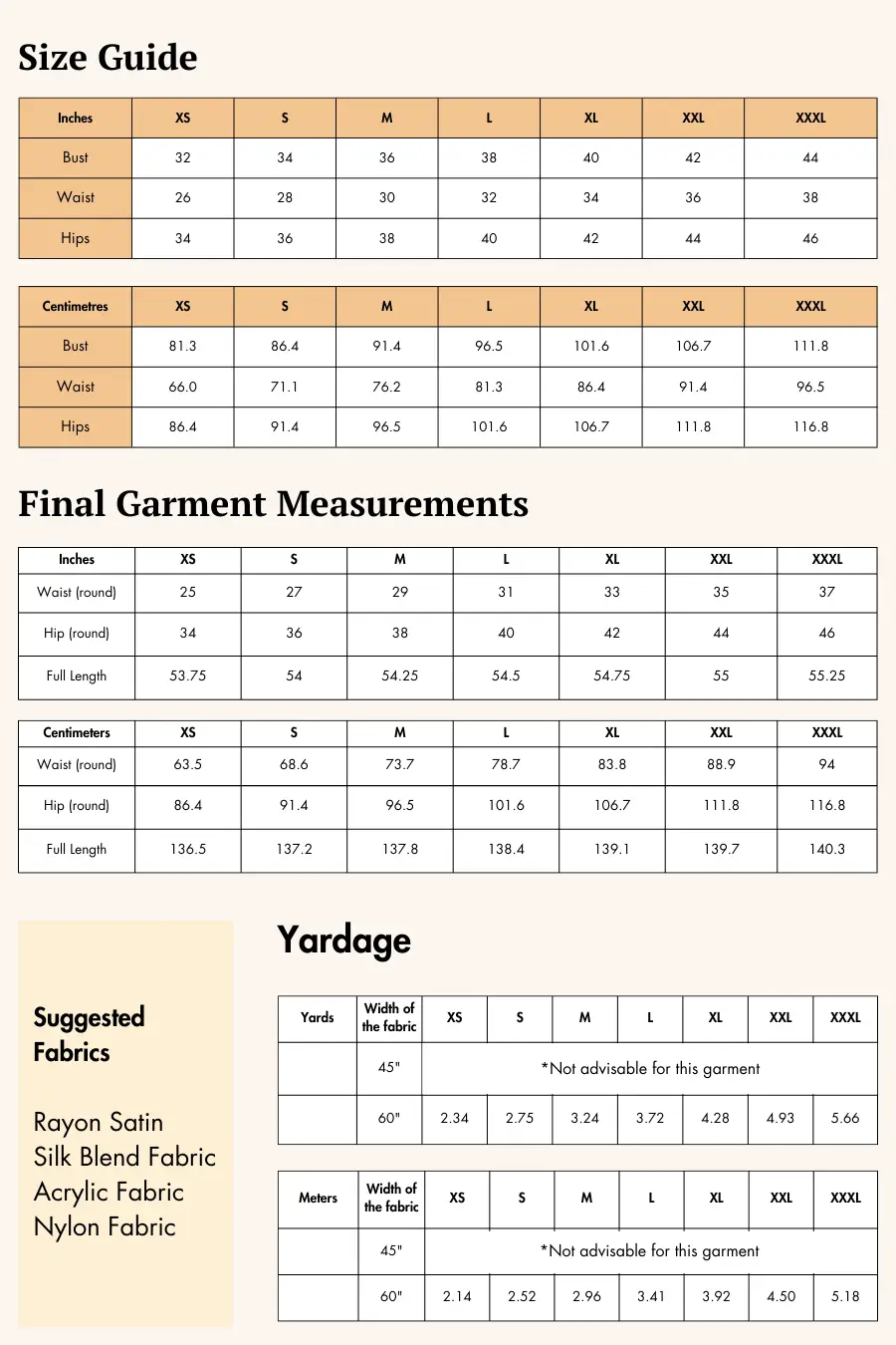 size and fabric guide for backless cowl neck gown pattern from winslet's