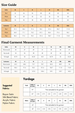 size and fabric guide for backless cowl neck gown pattern from winslet's