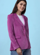 Angled view of the Monroe blazer, showcasing its sleek design with a back vent for ease of movement. A must-have sewing pattern for wardrobe essentials.