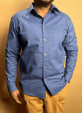 Customer Make of formal dress shirt sewing pattern with long sleeves and relaxed fit