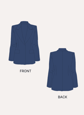 Back and front sewing pattern illustrations for tailored blazer