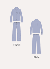 Front and Back illustrations for men's pajama set sewing pattern