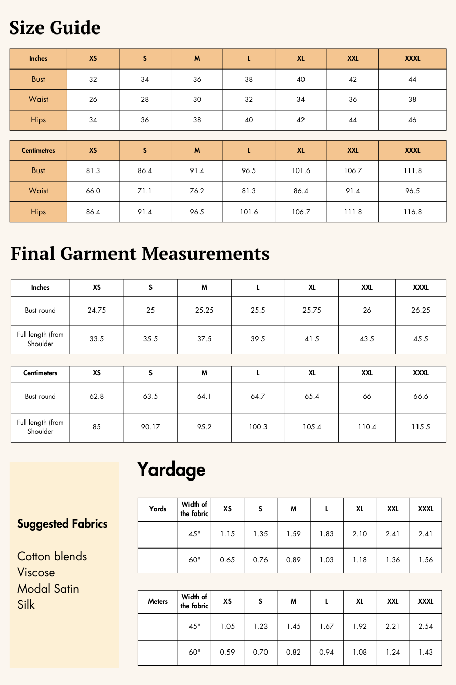 size and fabric guide for one shoulder kimono top sewing pattern