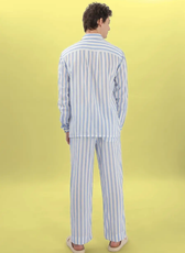 Back view of the 'Arbor' men's pajama set, showing the relaxed fit and yoke detail on the shirt. A great sewing pattern for DIY loungewear.