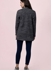 Back view of the 'Nora' long cardigan, showing its seamless design and hip-length coverage. A great addition to any wardrobe for layering.