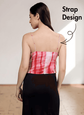 Back view of pink tie-dye sewing pattern top 'Freesia' with asymmetric hemline