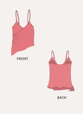 Pink sleeveless top with front and back views, sewing pattern illustration