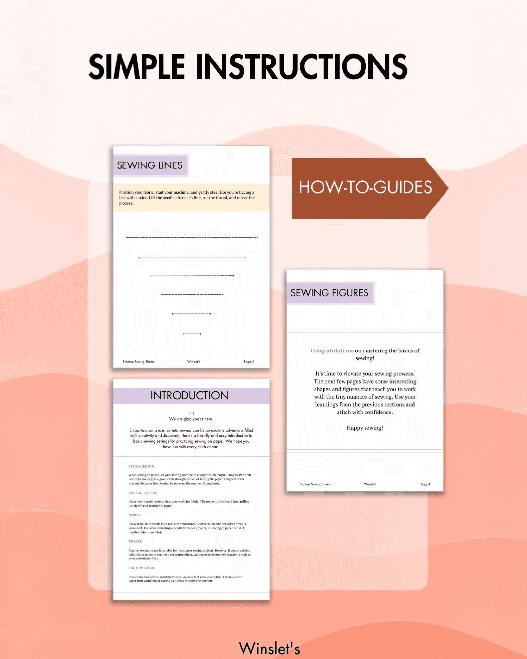 Simple sewing instructions and practice sheets for mastering sewing techniques