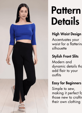 Pattern details of high waist bell bottom pants with front slits for sewing