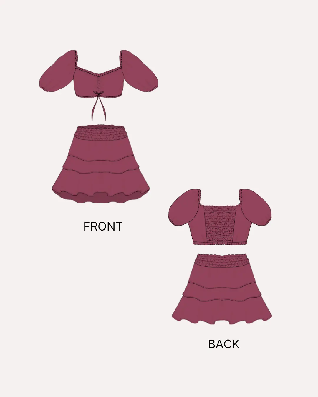 Shirred Crop Top & Tiered Mini Skirt Set Sewing Pattern 'Mariposa'