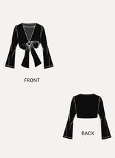 Illustration of the tie front crop top sewing pattern with front and back views