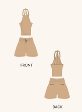 Lounge Coord Set Sewing Pattern – Braided Halter Top with Drawstring Shorts