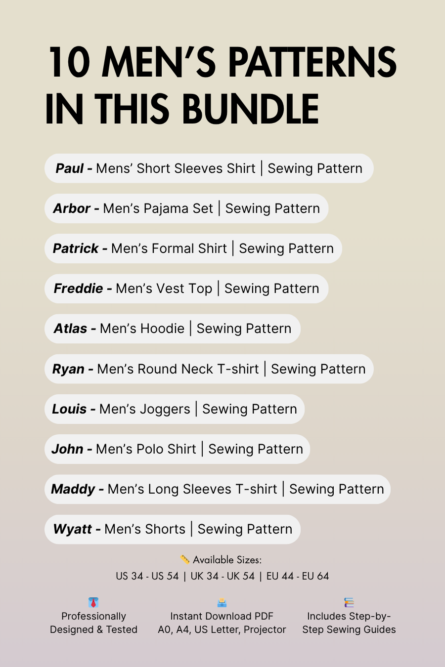 Men’s Capsule Wardrobe Bundle: 10 Essential Sewing Patterns