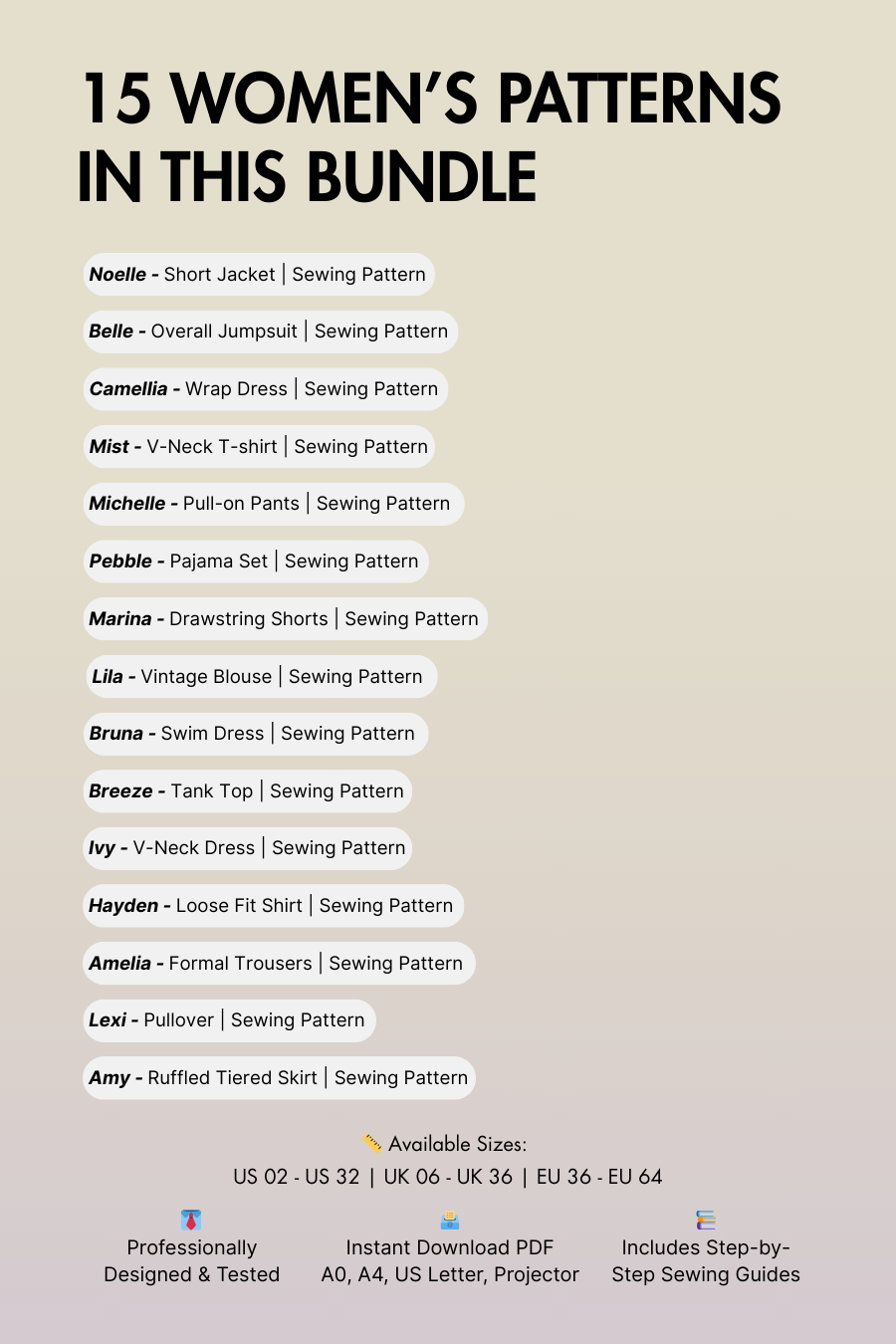 Women's Capsule Wardrobe Bundle: 15 Essential Sewing Patterns