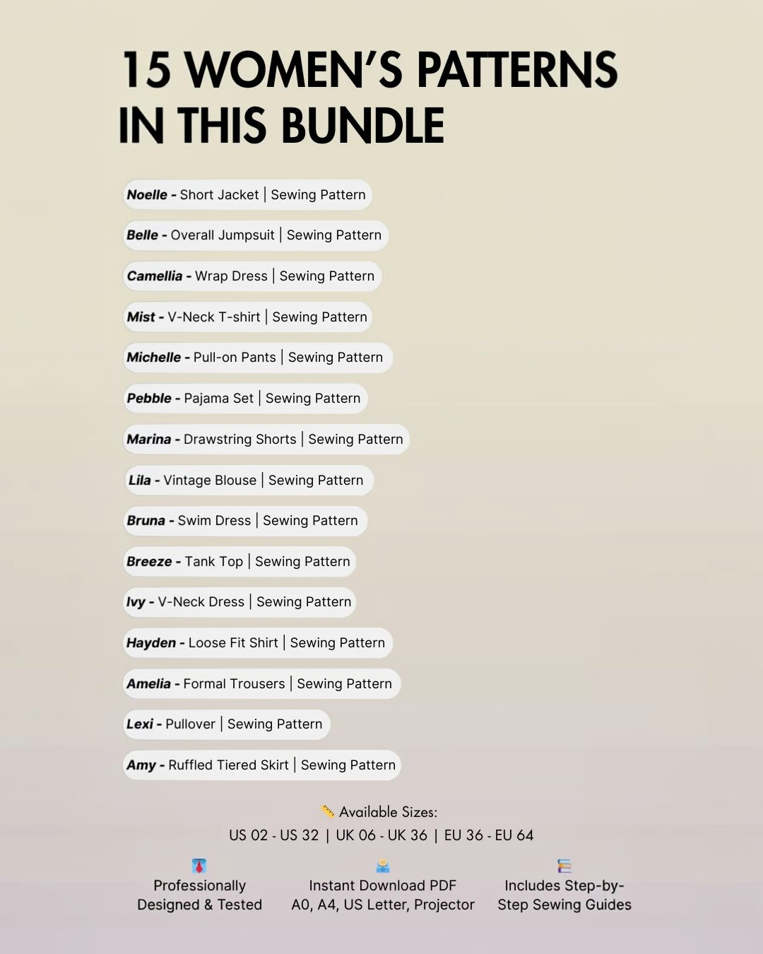 Women's Capsule Wardrobe Sewing Patterns Bundle: 15 Patterns